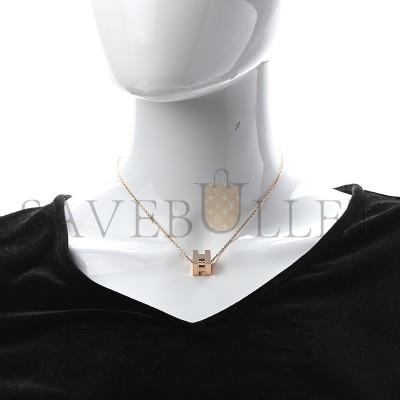 HERMÈS ROSE GOLD LACQUERED CAGE D'H NECKLACE MARRON GLACE 